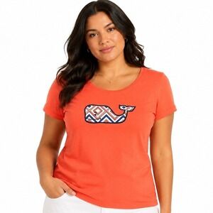 Vineyard Vines M Orange‎ Graphic Tee Whale Logo  Short Sleeve Preppy Beach Top